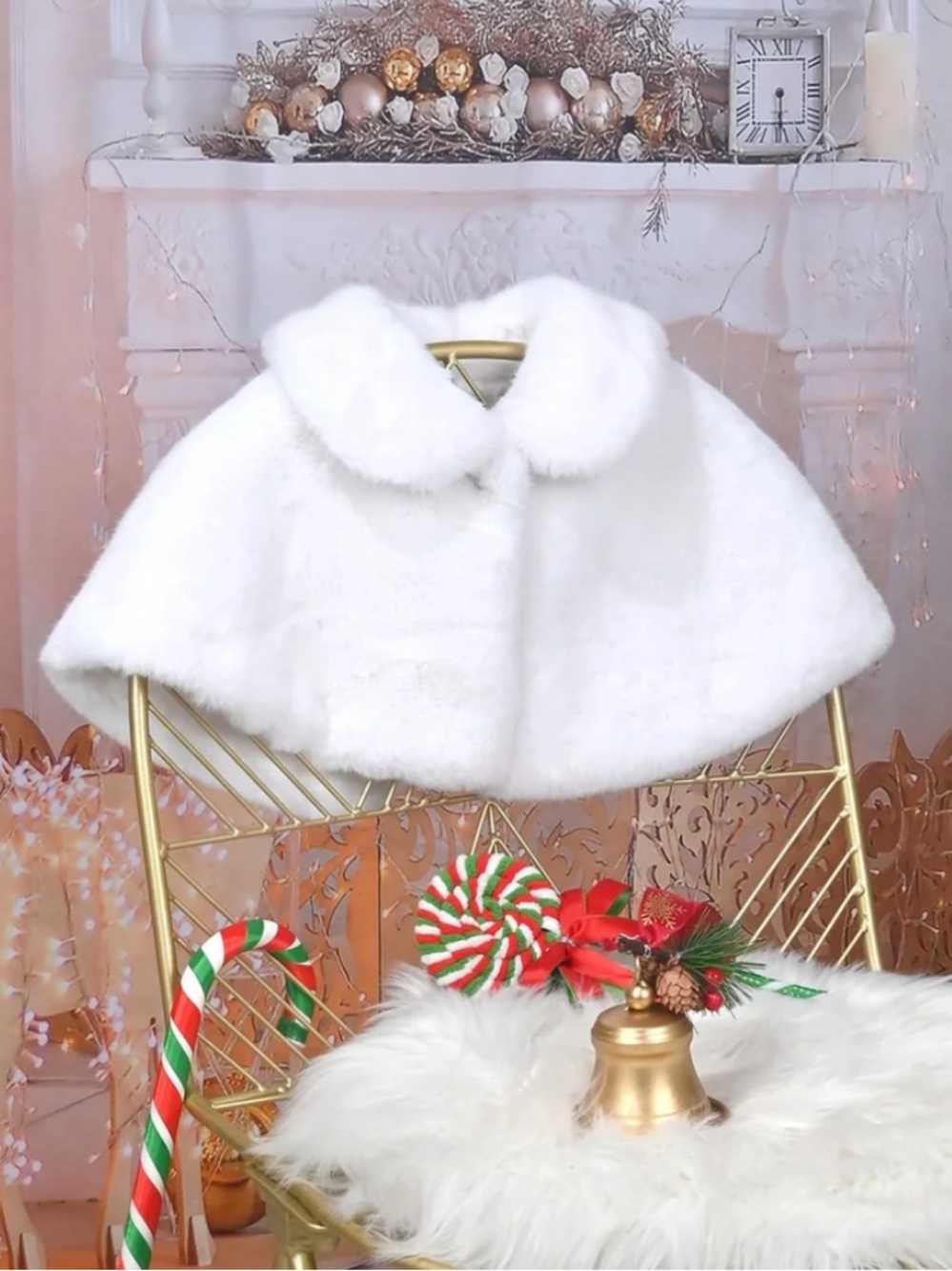 Pink Butterfly White Faux Fur Cape